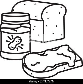 Bread, slice and jar vector line icon for Peanut Butter Day on Janaury 24 Stock Vector