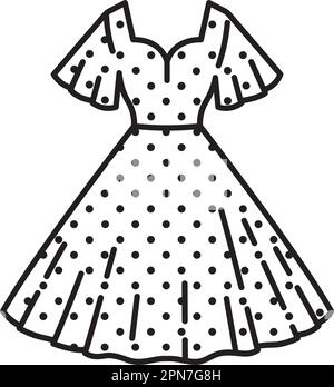 Retro 1950s style dress with dots vector line icon for Polka Dot Day on january 22 Stock Vector