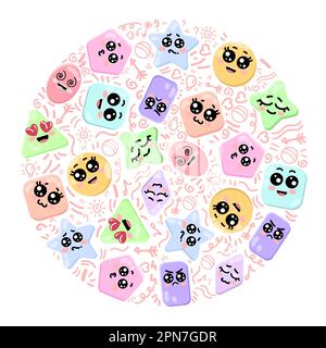 Cute figures with funny faces in patterned circle vector Stock Vector