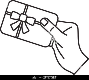 Hand holding gift card vector line icon for Use Your Gift Card Day on January 21 Stock Vector