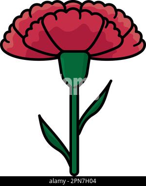 Red carnation flower isolated vector illustration for Carnation day on January 29 Stock Vector