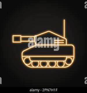 Military tank neon icon in line style.war machine symbol. Vector illustration. Stock Vector