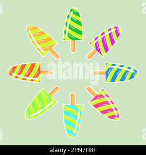 Ice cream bars on wooden sticks set Stock Vector