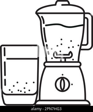 Smoothie or juice in glass and blender vector line icon illustration Stock Vector