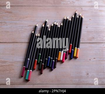 photo of different colored pencils to draw on the table Stock Photo