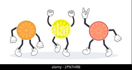 Set of cute fruit characters with funny gestures Stock Vector