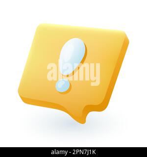 Yellow speech bubble with exclamation mark 3D icon Stock Vector