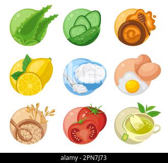 Ingredients for homemade facial masks vector illustrations set Stock Vector