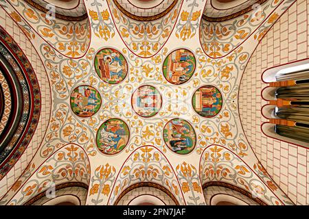 Painted vaulted ceiling of the Saint Leon Chapel, Eguisheim, Alsace, France Stock Photo