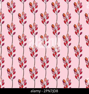 Hand drawn vector seamless pattern of red berries barberry, cranberry  Stock Vector