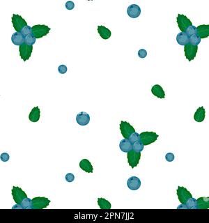 seamless pattern blueberries green leaves on white background Stock Vector