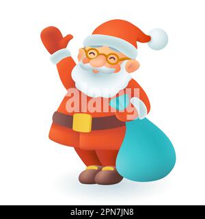 Happy Santa Claus character waving 3D icon Stock Vector