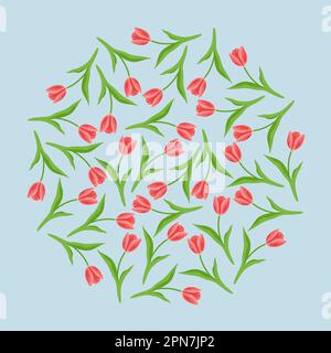 Tulip set in pattern with circle shape Stock Vector