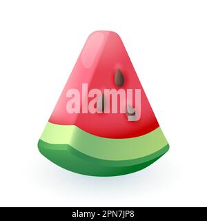Watermelon vitamin slice with peel and ripe pulp 3D icon Stock Vector