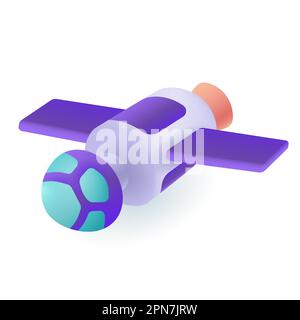 Artificial satellite with purple solar wings 3D icon Stock Vector