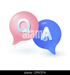 Pink and blue speech circle bubbles with English letters 3D icon Stock Vector