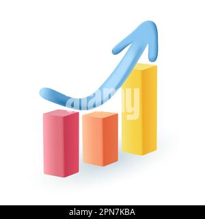 Increasing graphs with upward arrow 3D icon Stock Vector