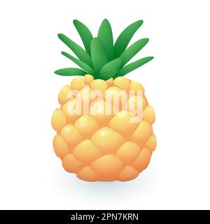 Ripe juicy pineapple with leaves 3D icon Stock Vector