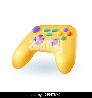 Yellow wireless game controller 3D icon Stock Vector