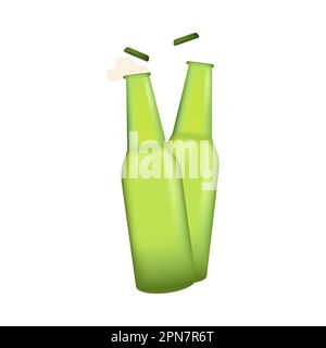 Two opened bottles of beer 3D icon Stock Vector