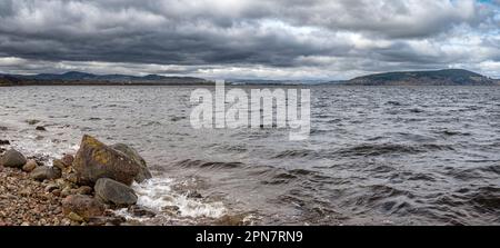 Looking back up the Moray Firth towards Inverness and the Kessock Bridge. Stock Photo