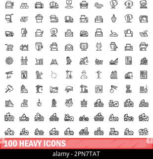 100 heavy icons set. Outline illustration of 100 heavy icons vector set isolated on white background Stock Vector