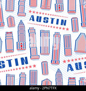 Vector Austin Seamless Pattern, repeating background with illustration of red famous austin city scape on white background for wrapping paper, decorat Stock Vector