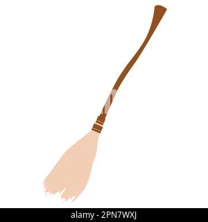 Broom Icon. Helloween witch broom. Colorful vector illustration isolated on white background. Stock Vector
