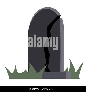 Gravestone Icon. Helloween headstone on the grass graveyard. Colorful vector illustration isolated on white background. Stock Vector
