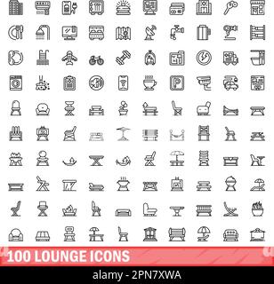 100 lounge icons set. Outline illustration of 100 lounge icons vector set isolated on white background Stock Vector