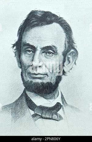 Abraham Lincoln Centenary (born February 12th, 1809). He was destined to become the 16th President of the United States of America in 1861. In 1865, while still in office, he was assassinated. From a bound annual: The Wonderful Year, 1909. An illustrated record of notable achievements and events from The Daily News, London and Manchester, published by Headley Brothers, 1909. Stock Photo