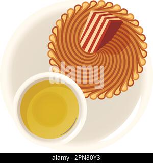 Zebra pie icon isometric vector. Homemade striped chocolate pie and green tea. Dessert, marble cake, food concept Stock Vector