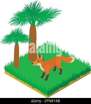 Red fox icon isometric vector. Wild red fox animal standing in green grass icon. Fauna, zoo dweller Stock Vector