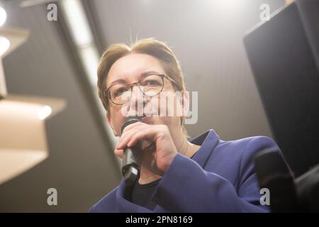 Munich, Germany. 17th Apr, 2023. German Construction minister Klara Geywitz at the BAU, the World's Leading Trade Fair for Architecture, Materials, Systems, on April 17, 2023 in Munich, Germany. (Photo by Alexander Pohl/Sipa USA) Credit: Sipa USA/Alamy Live News Stock Photo