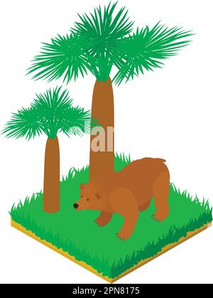Big bear icon isometric vector. Brown bear animal standing in green grass icon. Fauna, zoo dweller Stock Vector