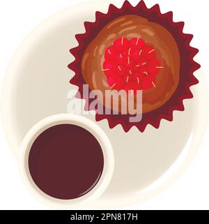 Raspberry muffin icon isometric vector. Chocolate muffin with raspberry and tea. Dessert, food concept Stock Vector