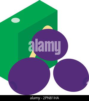Plum juice icon isometric vector. Fresh ripe plum fruit and juice packaging icon. Food and beverage concept Stock Vector