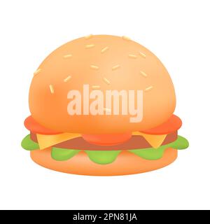 Hamburger or cheeseburger 3D icon Stock Vector