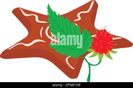 Raspberry dessert icon isometric vector. Raspberry branch and gingerbread cookie. Dessert, breakfast, food concept Stock Vector
