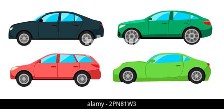 Side view of different car body styles cartoon illustrations set Stock Vector