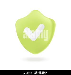 Green shield with white checkmark 3D icon Stock Vector