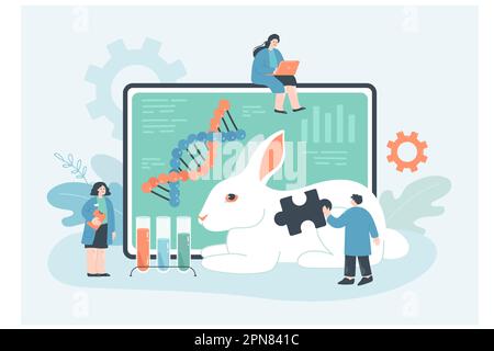 Genetic lab tests and research of animals by tiny scientists Stock Vector