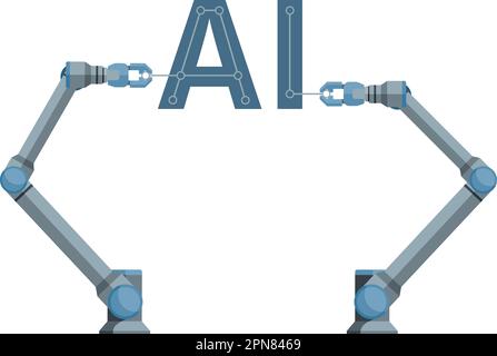 Robots assemble the AI - symbol of artificial intelligence. Vector illustration Stock Vector