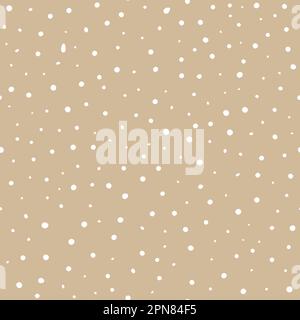 Seamless abstract neutral polka dot pattern. White hand-drawn drip points on beige background. Stone texture, ink blots stain, grain, paint splash, sp Stock Vector