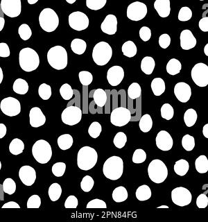 Seamless neutral polka dots pattern. White hand-drawn circles on Black background. Abstract Random points ornament. Vector simple illustration for wal Stock Vector