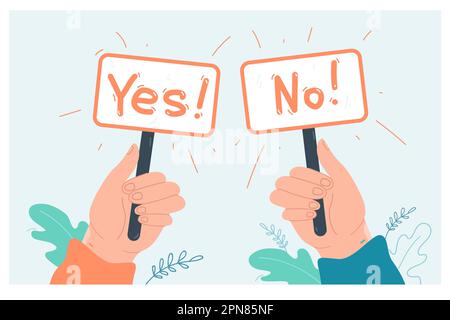 Hands holding board sign yes or no Stock Vector