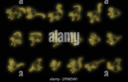 Lemur icons set. Isometric set of lemur vector icons neon color on black Stock Vector