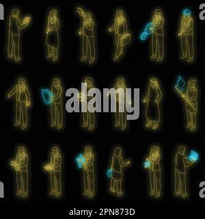 Business collaboration icons set. Isometric set of business collaboration vector icons neon color on black Stock Vector