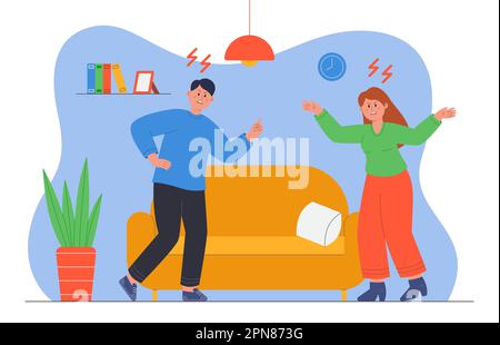 Angry wife and husband fighting in living room Stock Vector