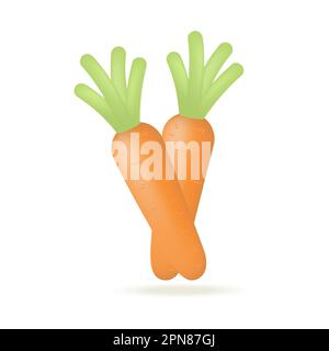 Two orange ripe carrots with green leaves 3D icon Stock Vector